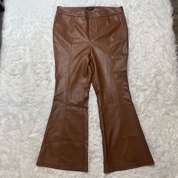 ELOQUII Brown Tan Faux Leather Flare Pants Size 16 Wide Leg Bootcut - Picture 3 of 11